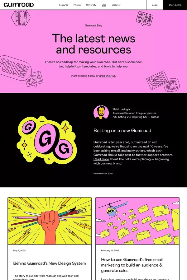 Gumroad Blog – Tactics and tools to grow as a creator - Blog design inspiration