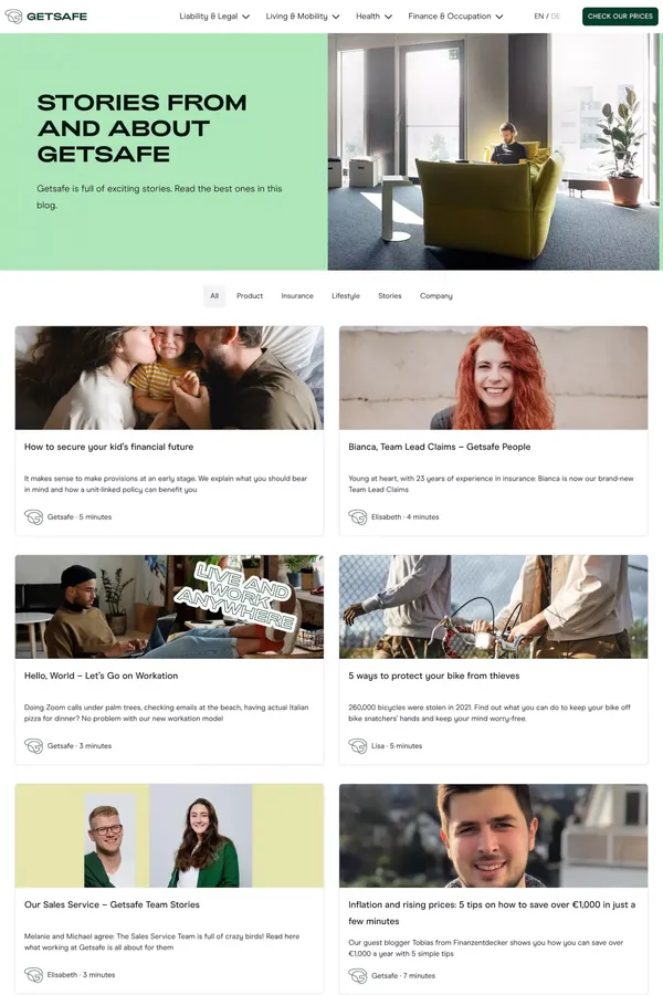 The Getsafe Blog | All About Getsafe and Insurance - Blog design inspiration