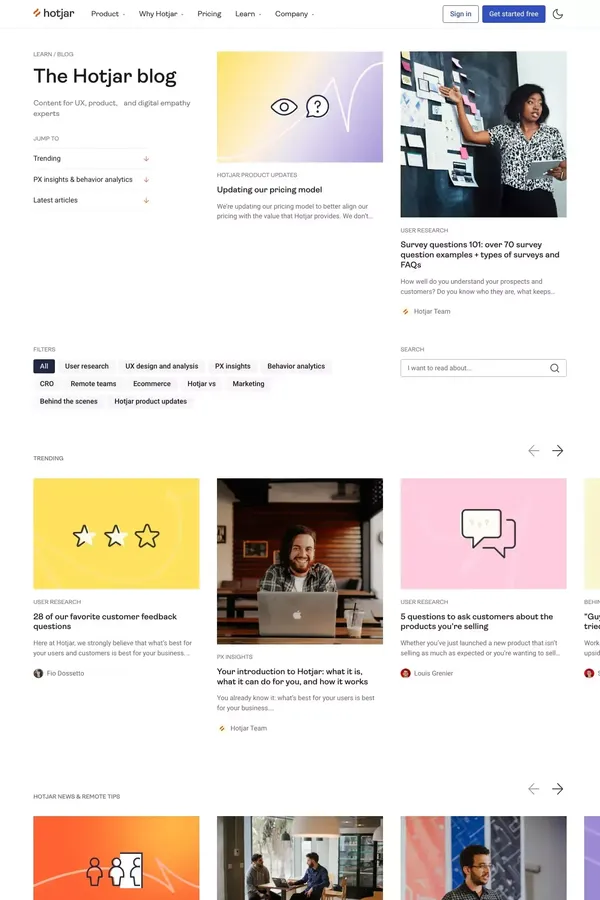 Blog | Hotjar - Blog design inspiration