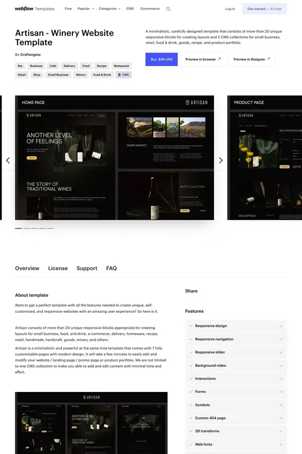 Artisan - Winery HTML5 Responsive Website Template