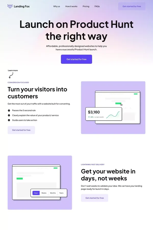 Landing Fox | Launch on Product Hunt the right way - website design inspiration