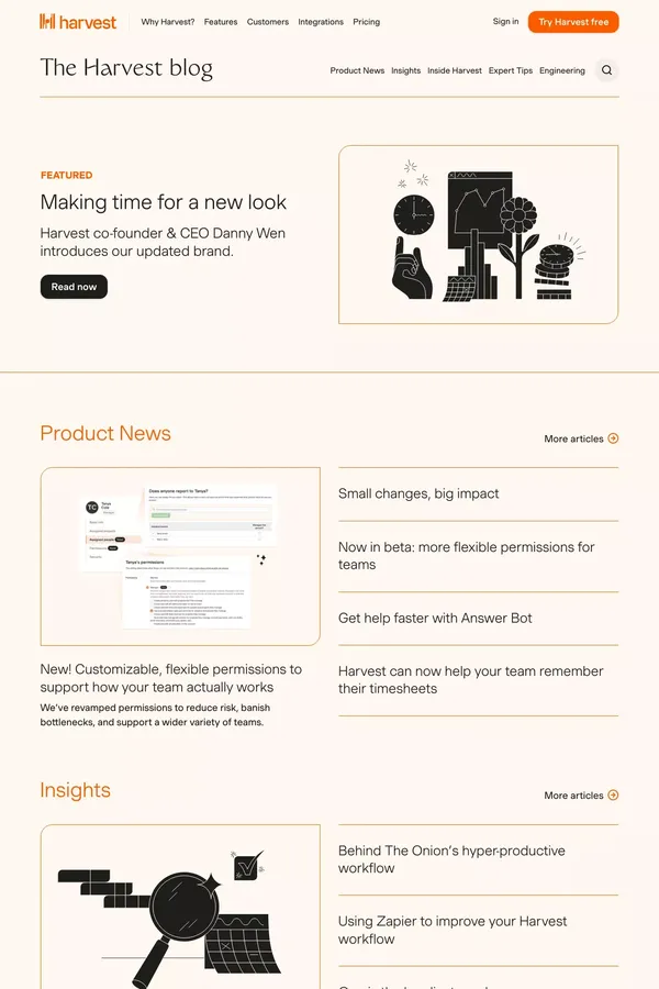 Time Tracking & Invoicing Blog - Harvest - Blog design inspiration
