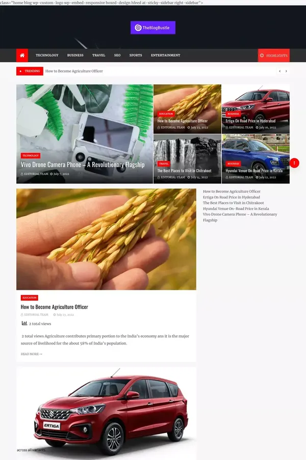TheBlogBustle - A Complete Blog about Tech, Sports, Marketing and other topics. - website design inspiration