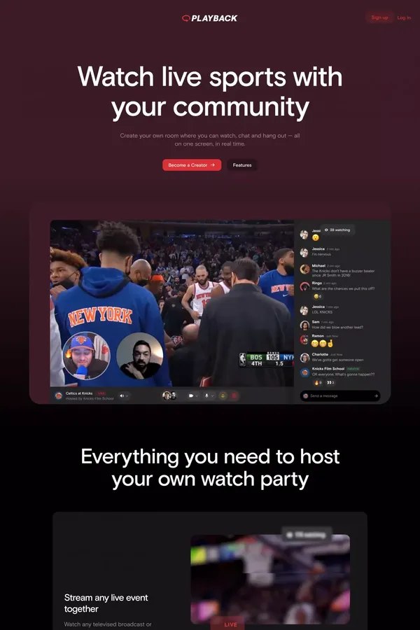 Watch live sports with your community - Landing design inspiration