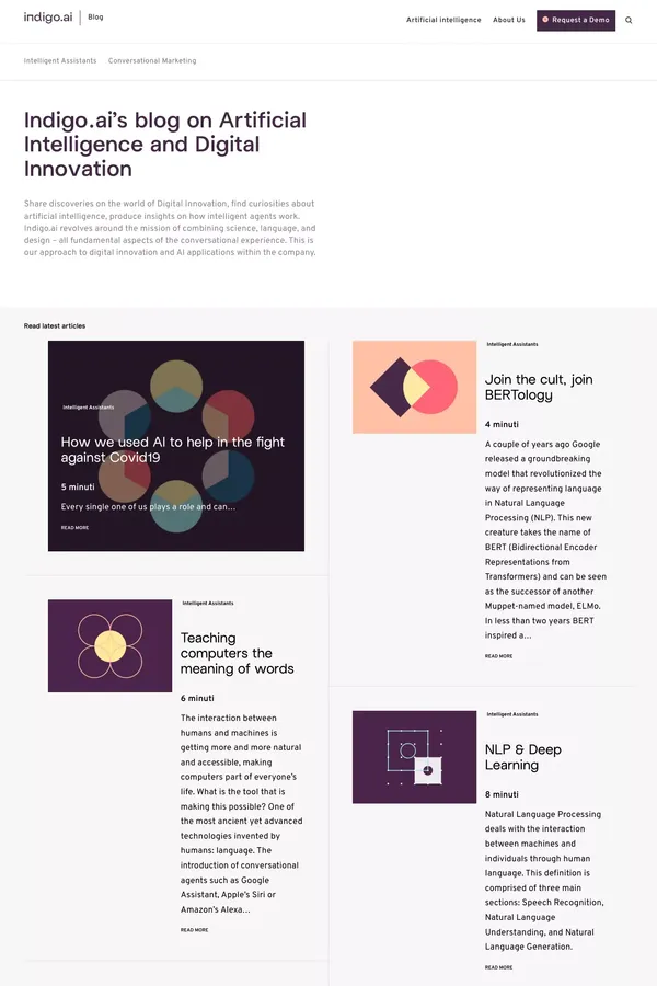 Indigo.ai's blog on Digital Innovation and AI - Blog design inspiration
