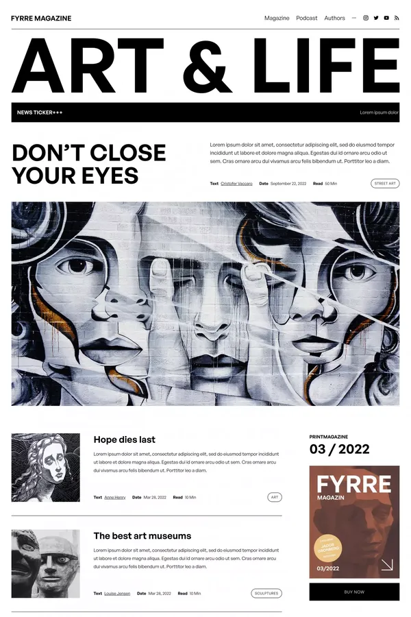 Fyrre - Magazine Responsive Website Template - Template design inspiration