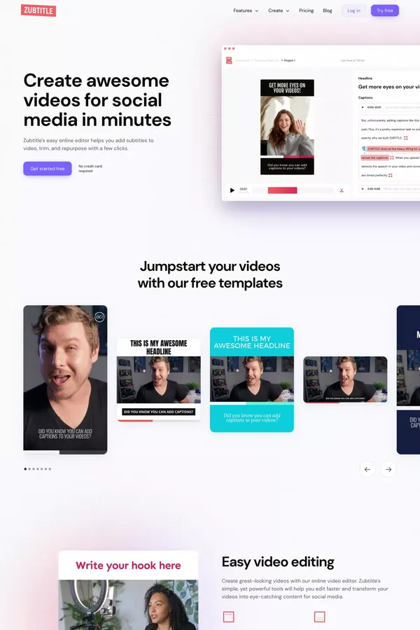 Zubtitle – Add Subtitles to Video, Edit, & Repurpose Content - Landing design inspiration