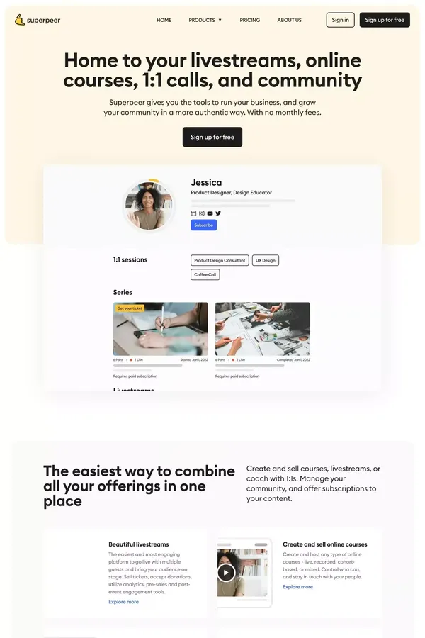 Superpeer | Home to your community with livestreams, live courses, 1:1s and more! - website design inspiration
