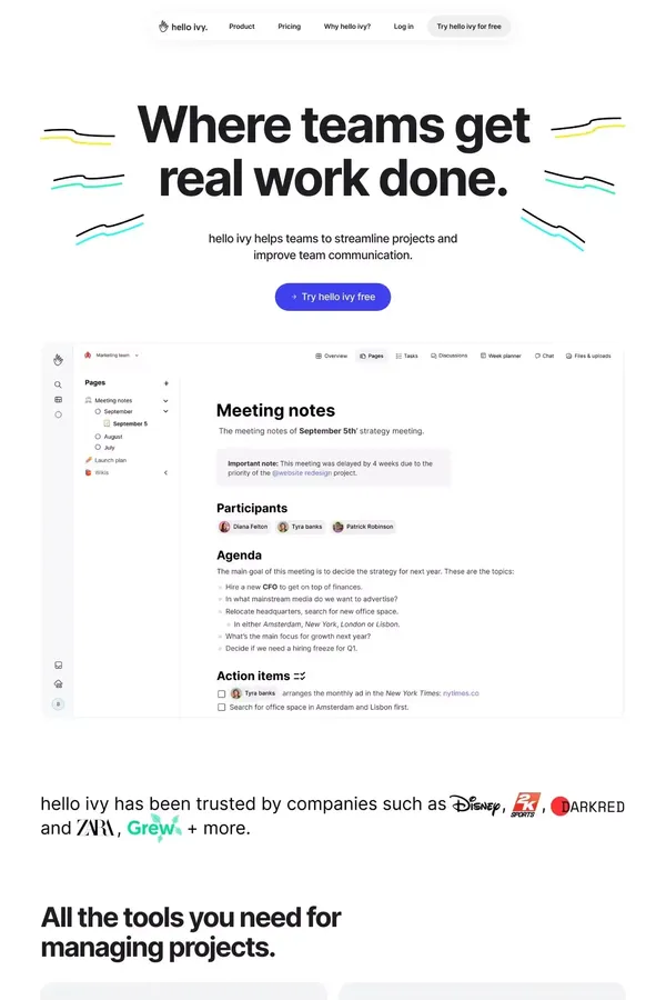 hello ivy - Project Management & Team Collaboration Software - Landing design inspiration