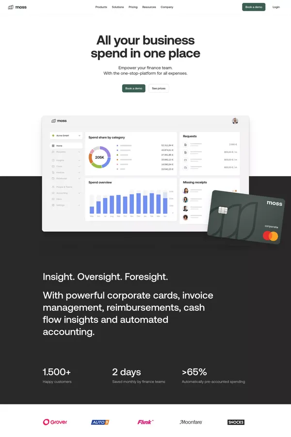 Moss: The all-in-one spend management platform - Landing design inspiration