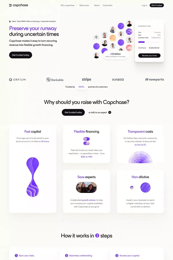 Growth Financing | Upfront Cashflow to Fund Your Growth | Capchase - Landing design inspiration