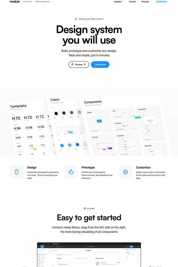 Design system for Figma - Module. UI Kit - Landing design inspiration