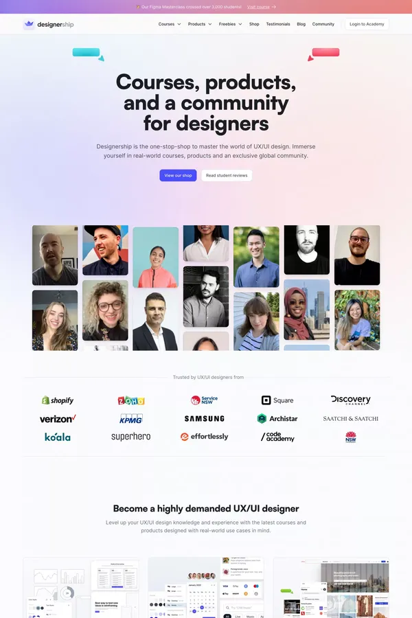 Designership | Become a Highly Demanded UX/UI Designer - Landing design inspiration