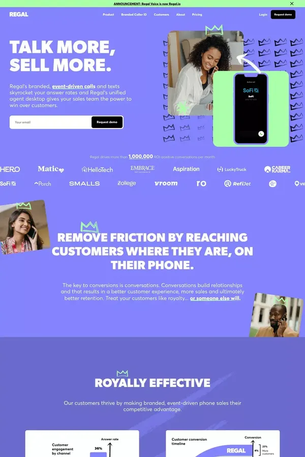 Regal.io | Outbound Phone & SMS Sales Platform - Landing design inspiration