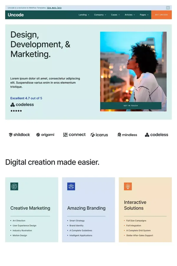 Uncode - Webflow HTML Website Template - Template design inspiration