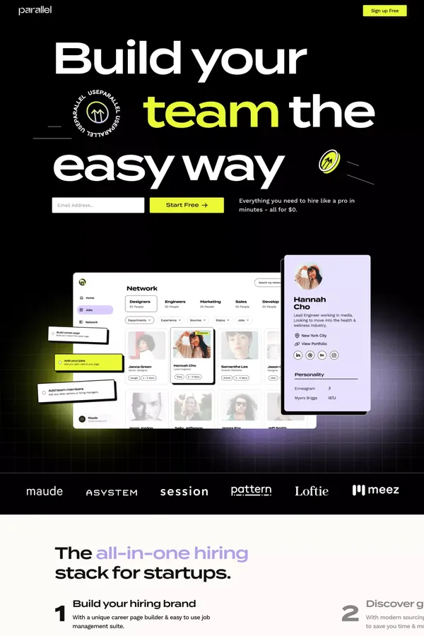 Parallel | The hiring stack for start ups - Landing design inspiration
