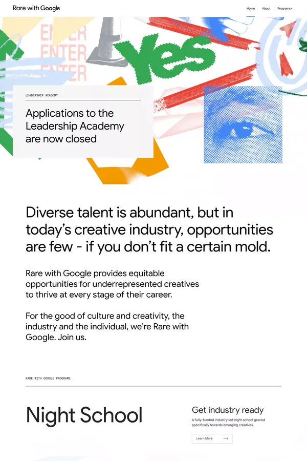 Rare with Google - Landing design inspiration