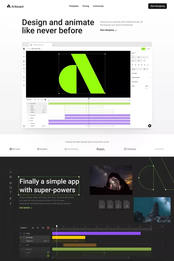 Artboard Studio: Design and Animate Like Never Before - Landing design inspiration