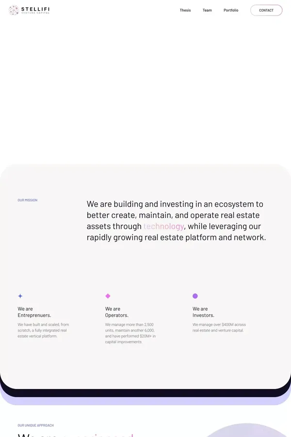 Stellifi - Investing in transformative real estate technology - Landing design inspiration