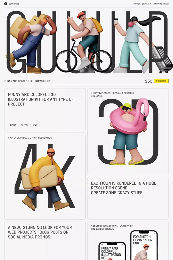 GUUULP! 3d Illustration Kit - Landing design inspiration