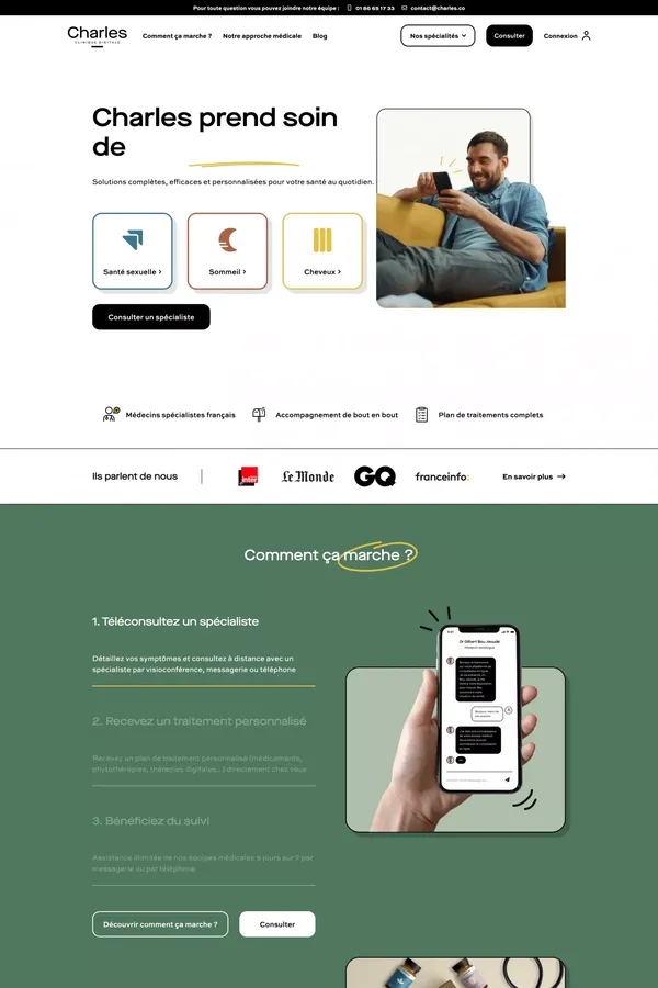 Consultez un médecin, Commandez un traitement | Charles - Landing design inspiration