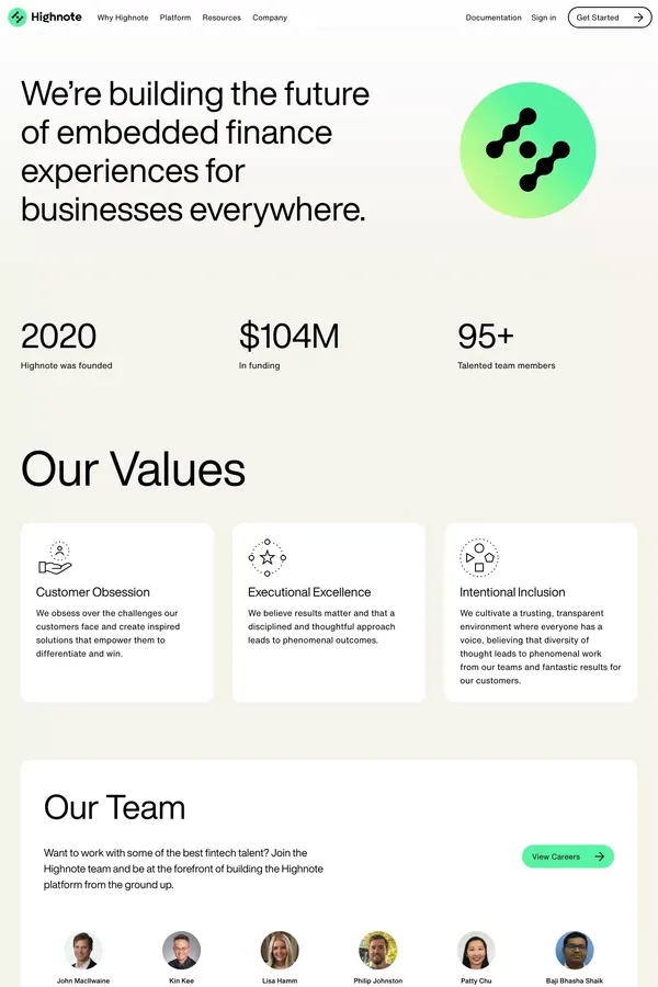 About Highnote - About Us  design inspiration