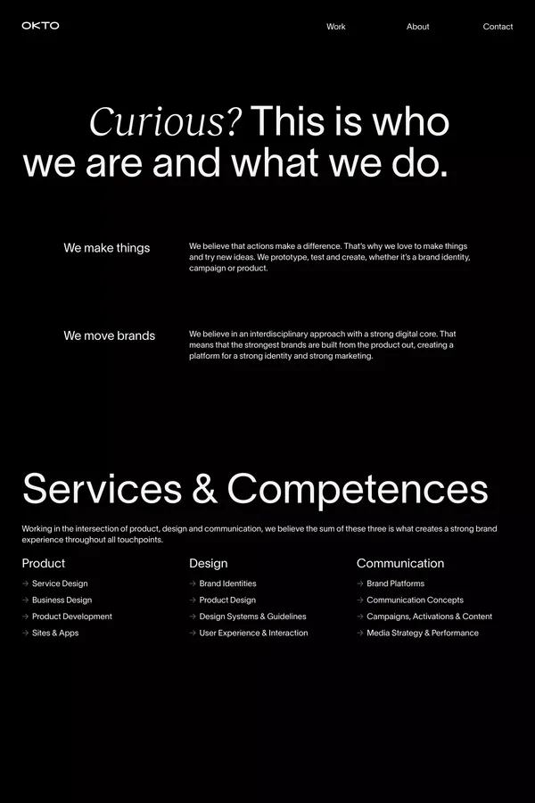 Curious? This is who we are and what we do. - OKTO - About Us  design inspiration