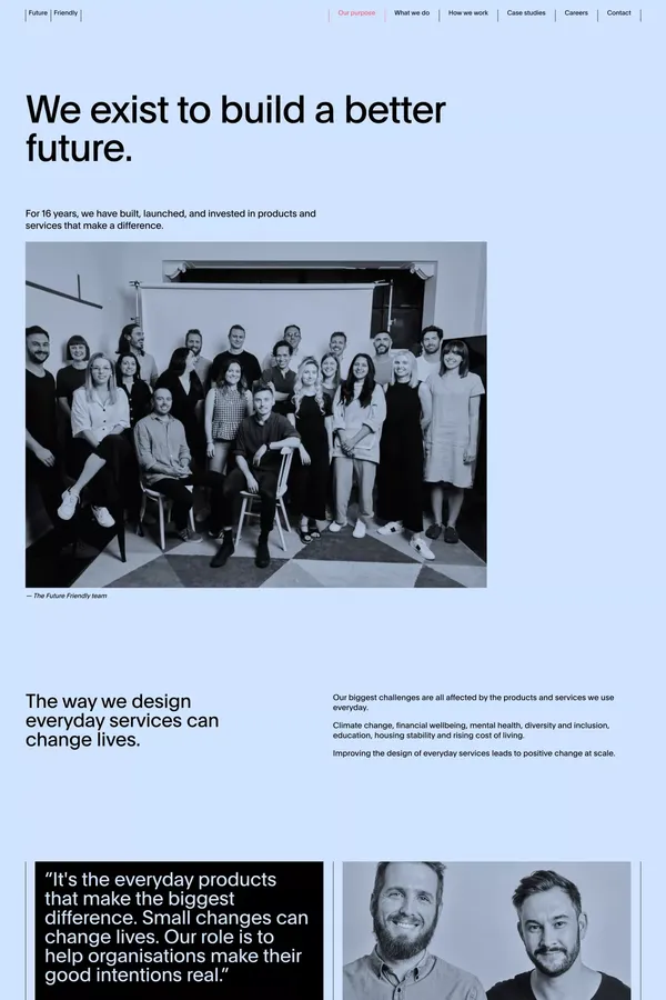 Future Friendly (Formerly Mentally Friendly) - Digital service strategy & product delivery. - About Us  design inspiration