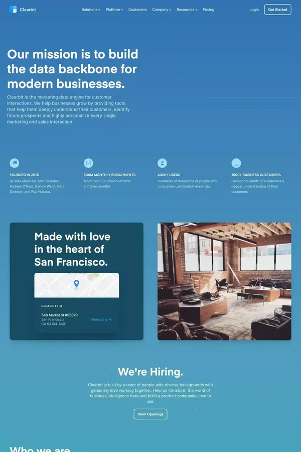 Clearbit | About Our Company - About Us  design inspiration