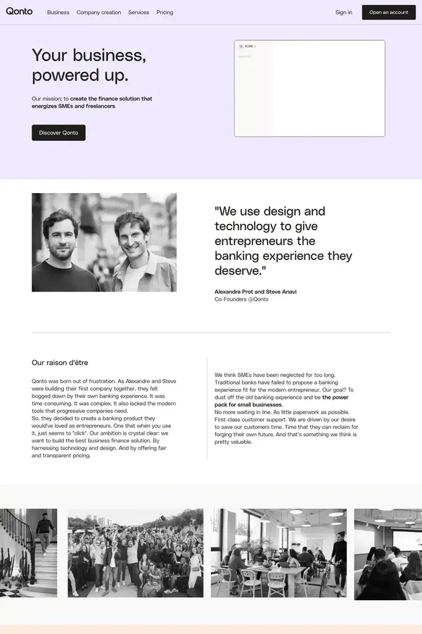 Qonto • We make banking great again - About Us  design inspiration