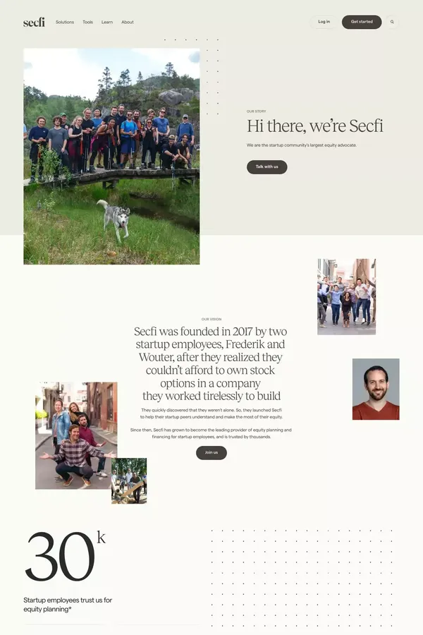 Secfi — The startup community's largest equity advocate - About Us  design inspiration