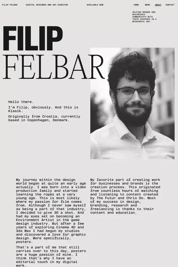 About - Filip Felbar - Digital Designer & Art Director - About Us  design inspiration
