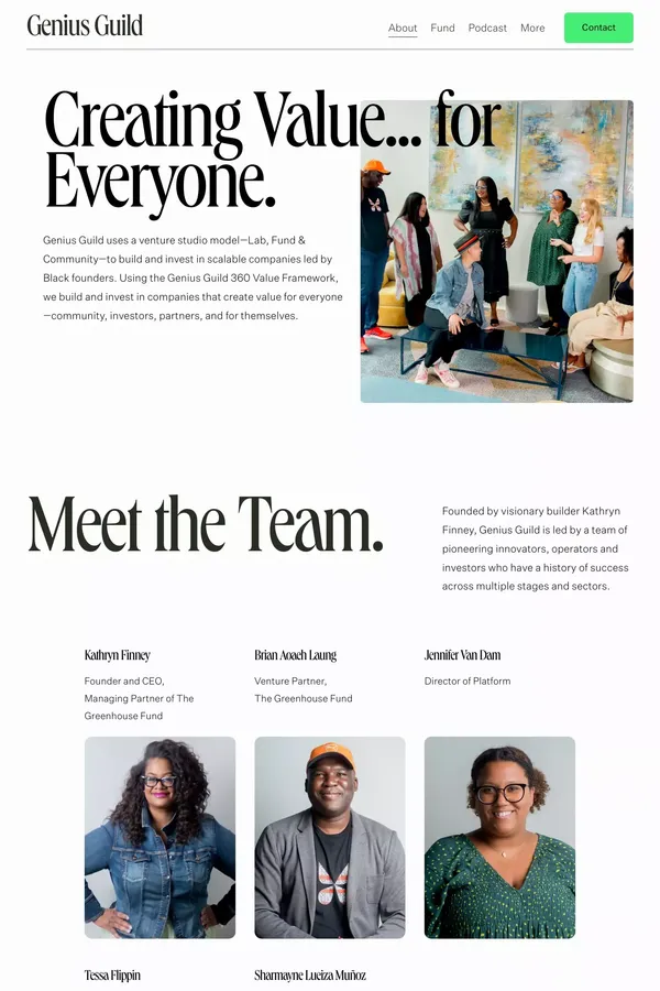 Genius Guild - A Women and Black led Venture Capital and Venture Studio — Genius Guild - About Us  design inspiration