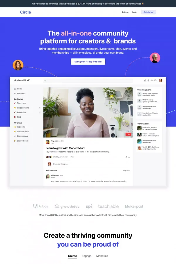 Circle: The all-in-one community platform for creators and brands - Landing design inspiration