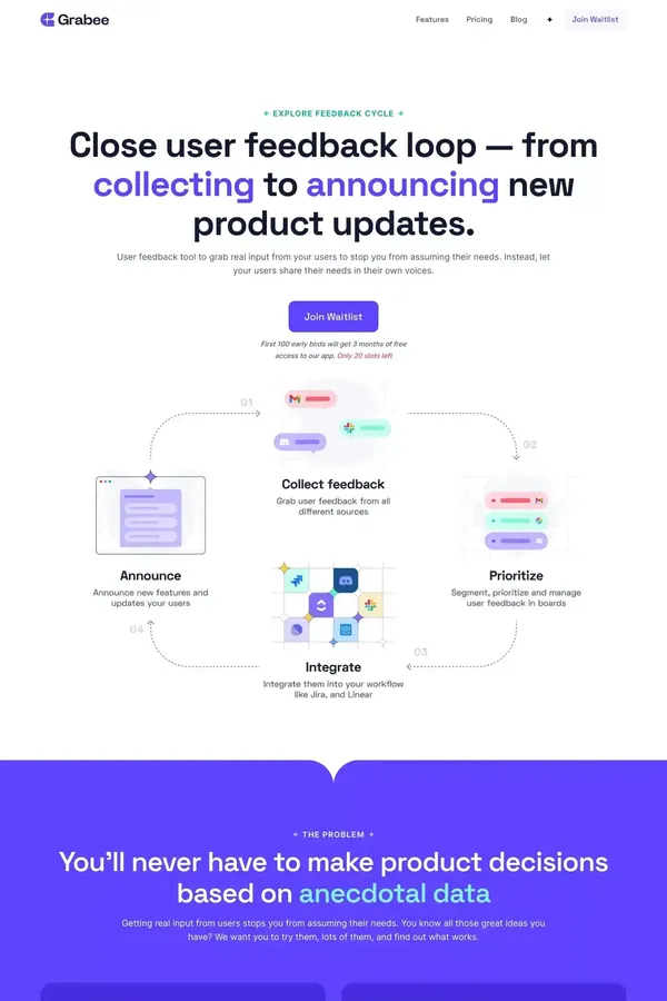 User Feedback, Roadmap and Changelog Tool | Grabee - Landing design inspiration