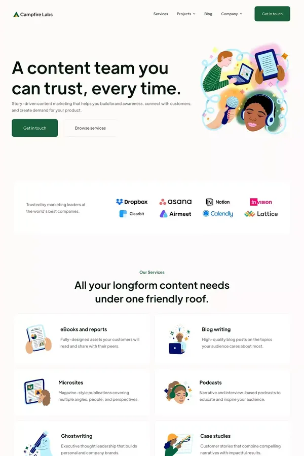 Campfire Labs – Story-driven content for B2B brands. - Landing design inspiration