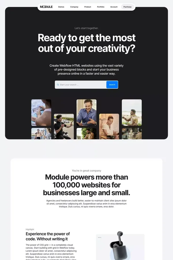 Landing #5 · Module – Webflow HTML website template - Template design inspiration