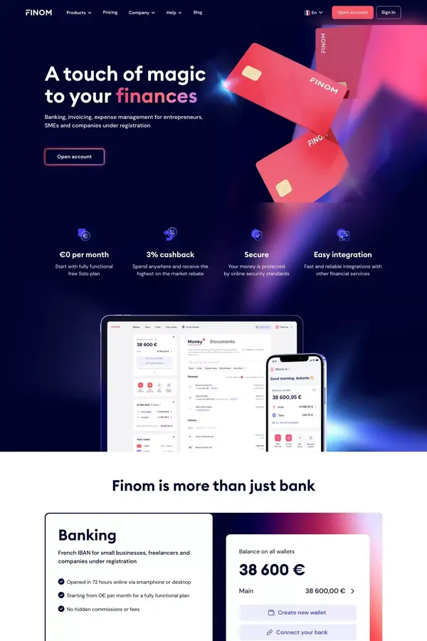 Finom Home | More than just a bank - website design inspiration