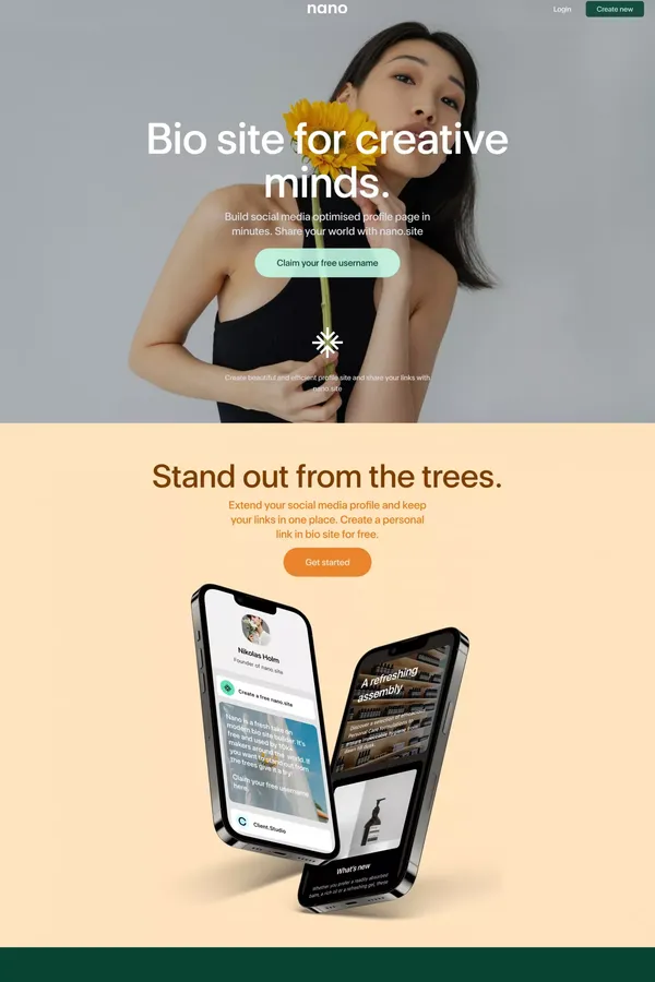 Link in bio site for creative minds | nano.site - Landing design inspiration