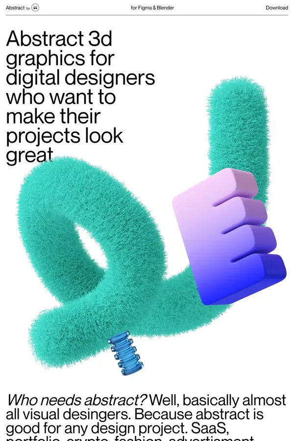 Abstract 3d graphics for digital designers - Landing design inspiration