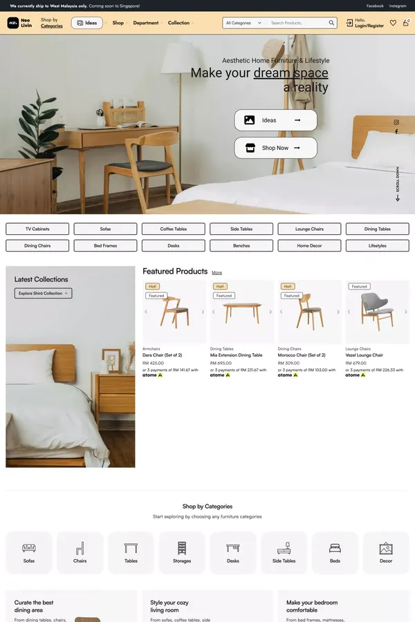 Aesthetic Home Furniture & Lifestyle Platform – Neo Livin Malaysia - Ecommerce design inspiration