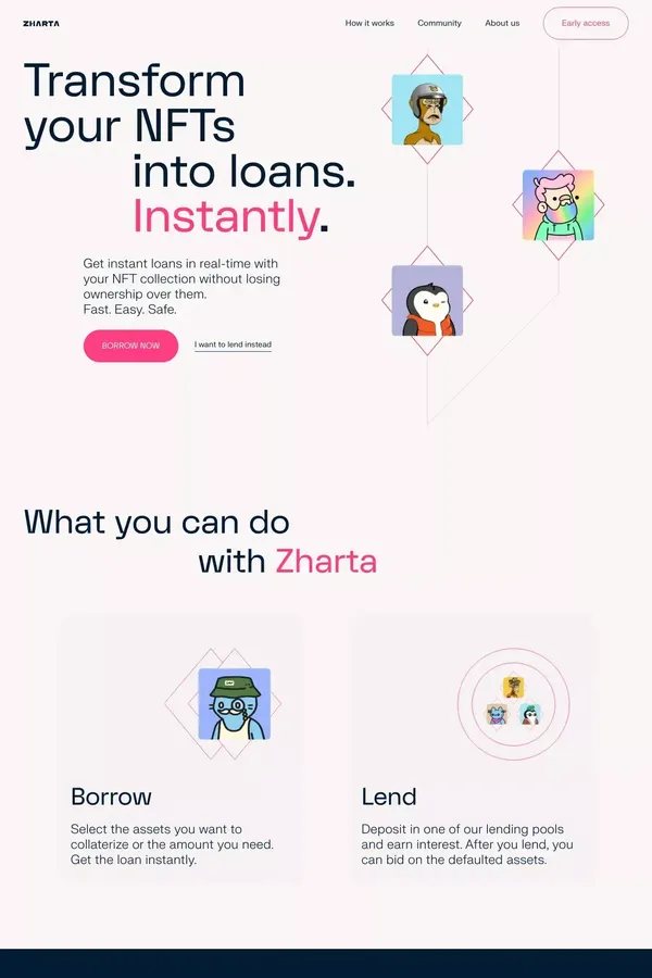 Zharta | Real-time NFTs loans platform - Landing design inspiration