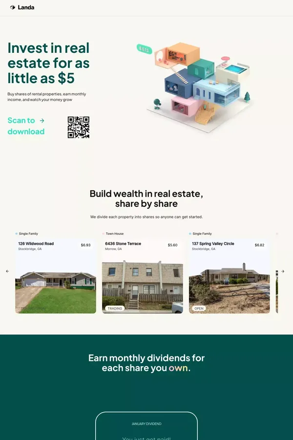 Landa | Invest in real estate for as little as $5 - Landing design inspiration