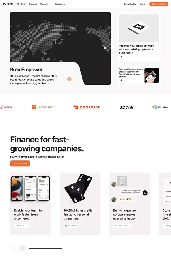 Finance for fast-growing companies | Brex - Landing design inspiration