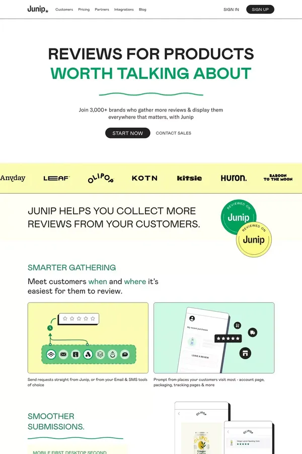 Junip | Reviews for products worth talking about - Landing design inspiration