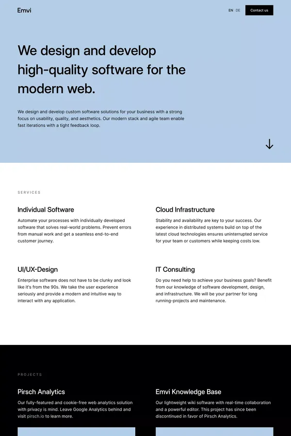 Emvi - High-quality Software for the Modern Web - Portfolio design inspiration
