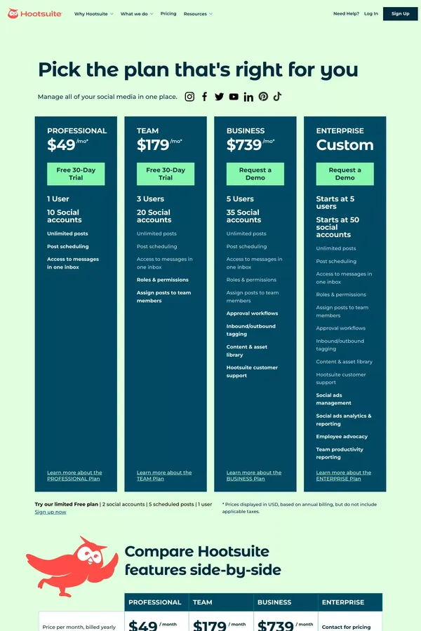 Plans - Hootsuite - Pricing design inspiration