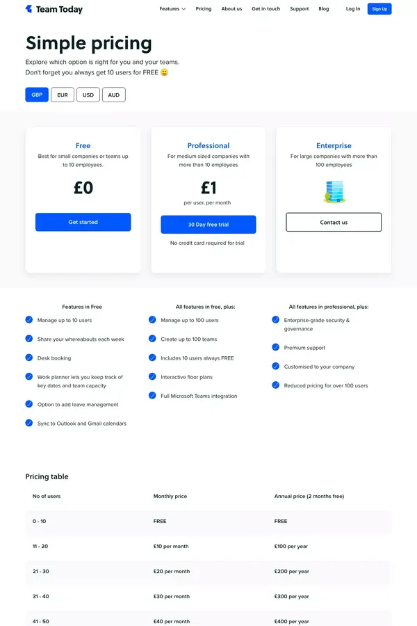 Easy pricing plans | Team Today - Pricing design inspiration