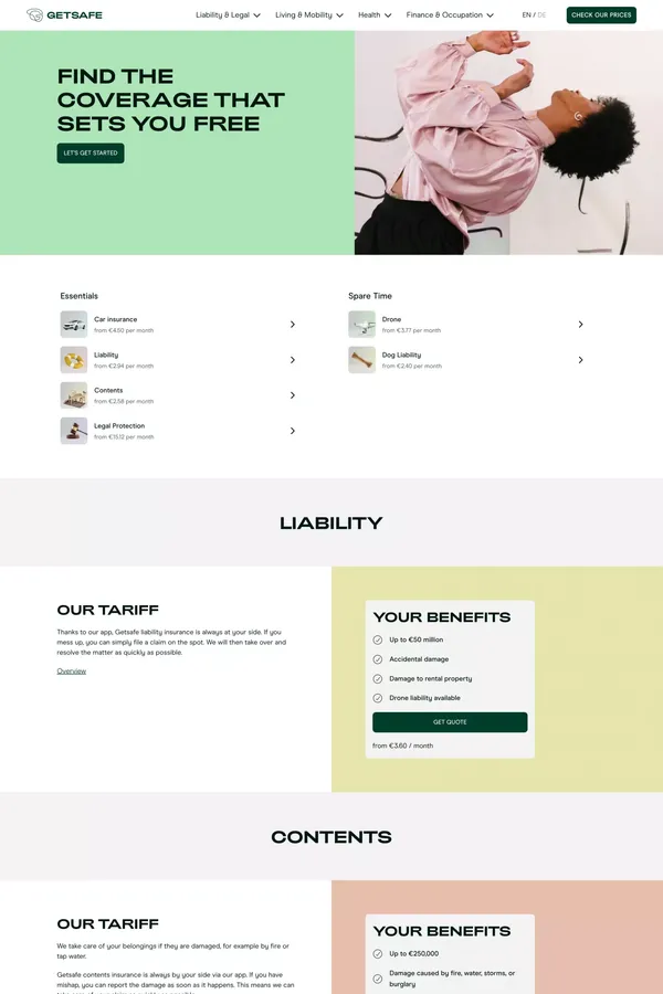 Getsafe Coverage Overview - Pricing design inspiration