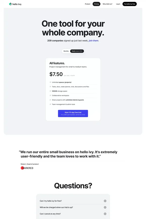 Pricing - hello ivy - Pricing design inspiration